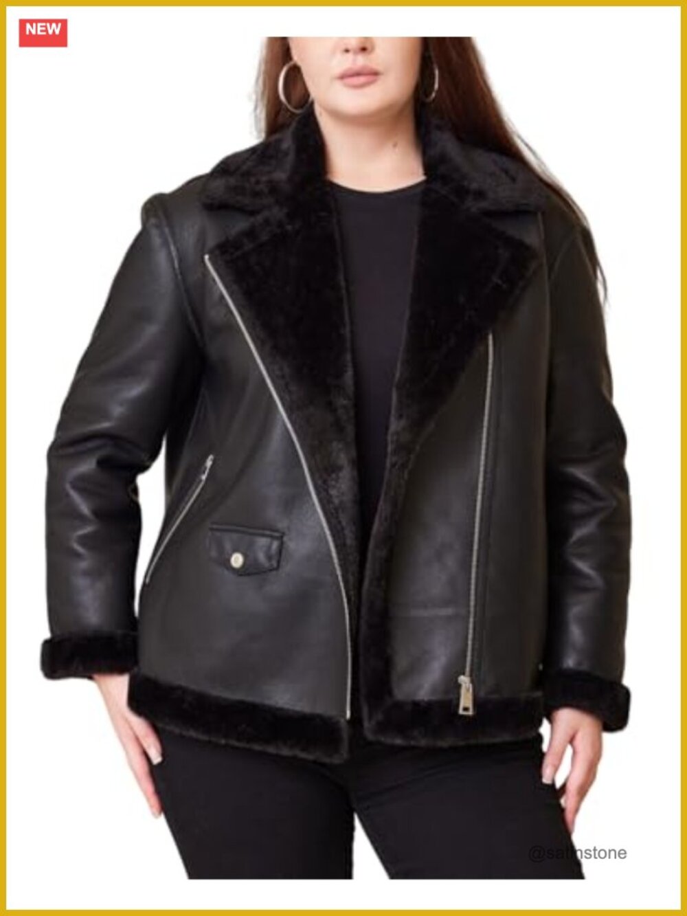 Women Plus Size Faux Leather Fur Jacket Shearing Motorcycle Coat